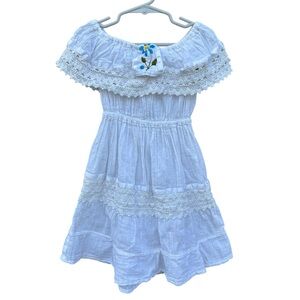 White Little Girl Off The Shoulder Knit Lace Detail Dress